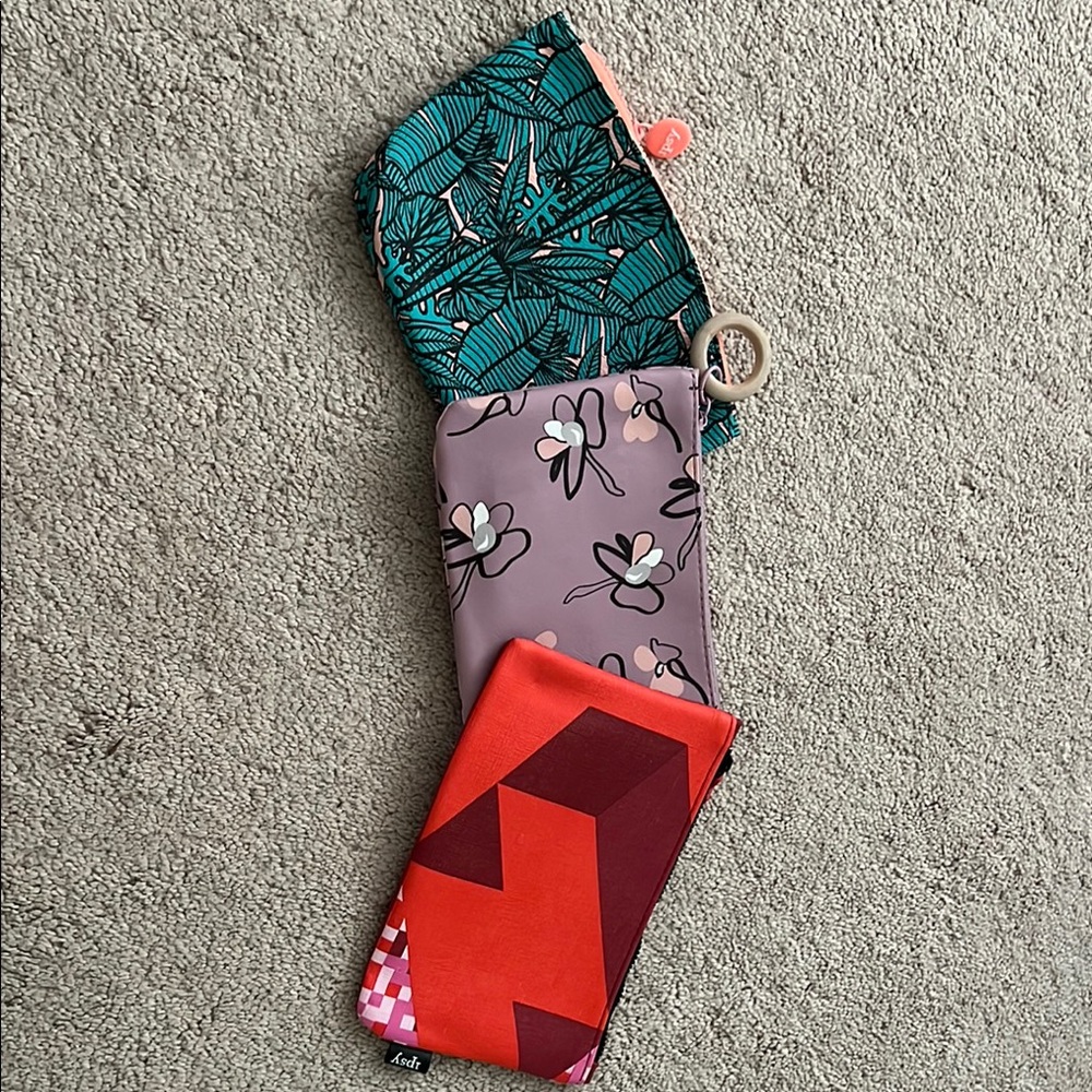 Ipsy Cosmetic Bags Set - Green, Purple, Red
